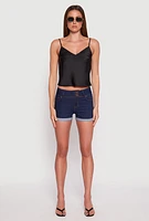 Womens WAX 3 Button High Waisted Denim Shorts, Blue, Size S
