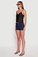 Womens WAX 3 Button High Waisted Denim Shorts, Blue, Size S
