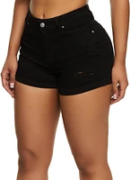 Womens WAX Rolled Cuff Distressed Denim Shorts,