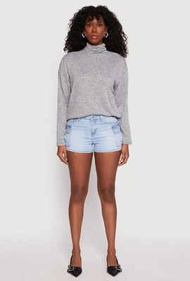 Womens WAX Cargo Pocket Denim Shorts, Blue, Size L
