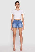 Womens WAX Cargo Pocket Denim Shorts, Blue,