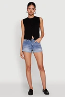 Womens WAX Whiskered Fixed Cuff Denim Shorts, Blue, Size L