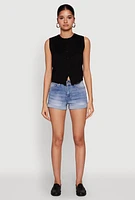 Womens WAX Whiskered Fixed Cuff Denim Shorts, Blue, Size L