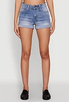 Womens WAX Whiskered Fixed Cuff Denim Shorts, Blue, Size L