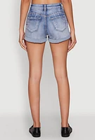 Womens WAX Whiskered Fixed Cuff Denim Shorts, Blue, Size L