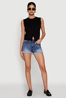 Womens WAX Whiskered Fixed Cuff Denim Shorts, Blue, Size S