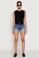 Womens WAX Whiskered Fixed Cuff Denim Shorts, Blue, Size S