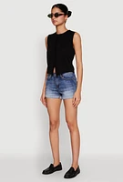 Womens WAX Whiskered Fixed Cuff Denim Shorts, Blue, Size S