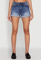 Womens WAX Whiskered Fixed Cuff Denim Shorts, Blue, Size S