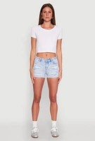 Womens WAX Distressed Fixed Cuff Denim Shorts, Blue,