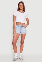 Womens WAX Distressed Fixed Cuff Denim Shorts, Blue, Size M