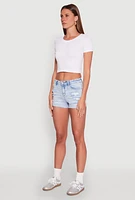 Womens WAX Distressed Fixed Cuff Denim Shorts, Blue,