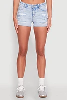 Womens WAX Distressed Fixed Cuff Denim Shorts, Blue,
