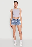 Womens WAX Distressed Fixed Cuff Denim Shorts, Blue,