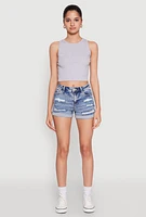 Womens WAX Distressed Fixed Cuff Denim Shorts, Blue,