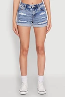 Womens WAX Distressed Fixed Cuff Denim Shorts, Blue,