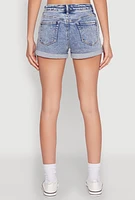 Womens WAX Distressed Fixed Cuff Denim Shorts, Blue,