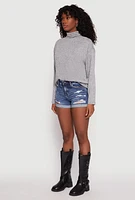 Womens WAX Distressed Fixed Cuff Denim Shorts, Blue, Size L