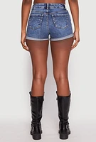 Womens WAX Distressed Fixed Cuff Denim Shorts, Blue, Size L