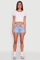 Womens WAX Rhinestone Back Pocket Denim Shorts, Blue,