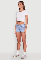 Womens WAX Rhinestone Back Pocket Denim Shorts, Blue,