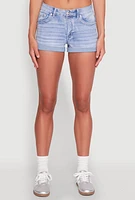 Womens WAX Rhinestone Back Pocket Denim Shorts, Blue,