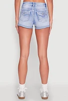 Womens WAX Rhinestone Back Pocket Denim Shorts, Blue,