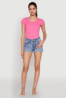 Womens WAX Rhinestone Back Pocket Denim Shorts, Blue, Size M