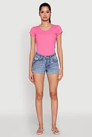Womens WAX Rhinestone Back Pocket Denim Shorts, Blue, Size L
