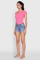Womens WAX Rhinestone Back Pocket Denim Shorts, Blue, Size L