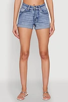 Womens WAX Rhinestone Back Pocket Denim Shorts, Blue, Size L