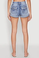 Womens WAX Rhinestone Back Pocket Denim Shorts, Blue, Size L