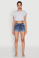 Womens WAX Rhinestone Back Pocket Denim Shorts, Blue,