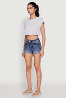 Womens WAX Rhinestone Back Pocket Denim Shorts, Blue,