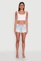 Womens WAX Distressed Frayed Hem Denim Shorts, S