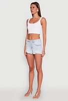 Womens WAX Distressed Frayed Hem Denim Shorts, S