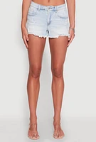 Womens WAX Distressed Frayed Hem Denim Shorts, S