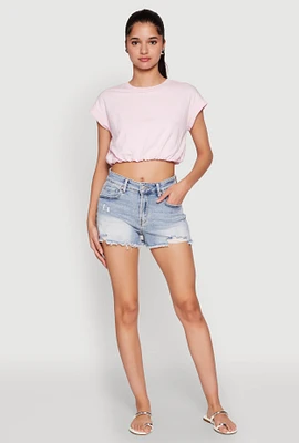 Womens WAX Distressed Frayed Hem Denim Shorts, Pink, Size M