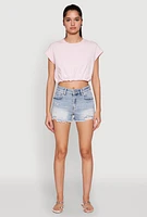 Womens WAX Distressed Frayed Hem Denim Shorts, Pink, Size M