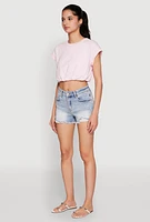 Womens WAX Distressed Frayed Hem Denim Shorts, Pink, Size M