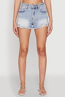 Womens WAX Distressed Frayed Hem Denim Shorts, Pink, Size M