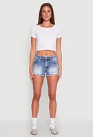 Womens WAX Distressed Frayed Hem Denim Shorts,