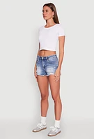 Womens WAX Distressed Frayed Hem Denim Shorts,