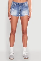 Womens WAX Distressed Frayed Hem Denim Shorts,