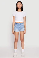 Womens WAX Distressed Denim Shorts, Blue, Size L