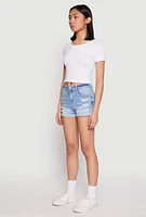 Womens WAX Distressed Denim Shorts, Blue, Size L