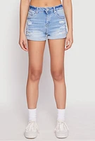 Womens WAX Distressed Denim Shorts, Blue,