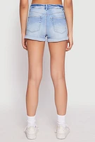 Womens WAX Distressed Denim Shorts, Blue, Size L