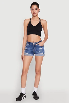 Womens WAX Distressed Denim Shorts, Blue, Size S