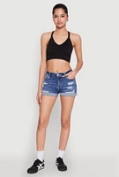 Womens WAX Distressed Denim Shorts, Blue, Size S